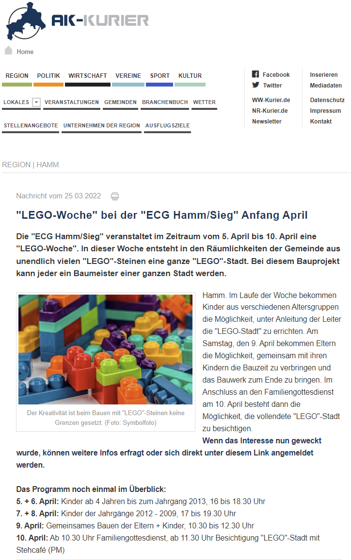 Legowoche 2022 AK Kurier ECG Hamm Sieg 1 - Evangeliums Christen Gemeinde Hamm Sieg